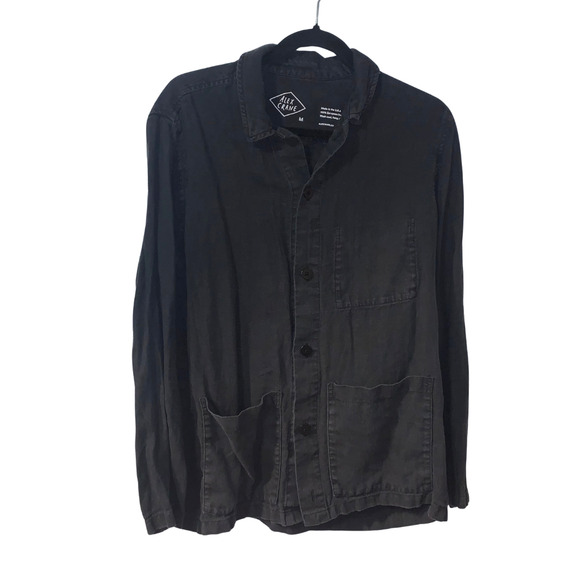 Alex Crane Men's European Linen Button Down Shirt Size M Black USA Made Pockets - Picture 1 of 6